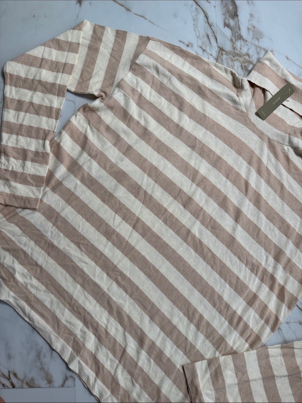 NWT J. Crew Stripe Longsleeve Turtleneck Shirt Sz L Cotton Preppy Tan